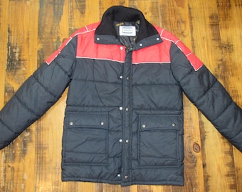 Vintage 80er Schwarz / Rot Yahama Racing Snowmobile Kugeljacke Herren Medium