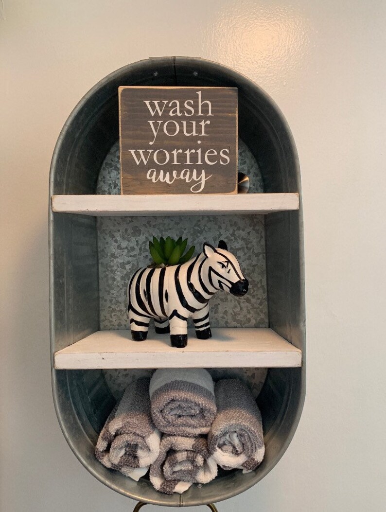 Galvanized Bucket Shelf Bathroom Towel Holder 2 Shelves Etsy