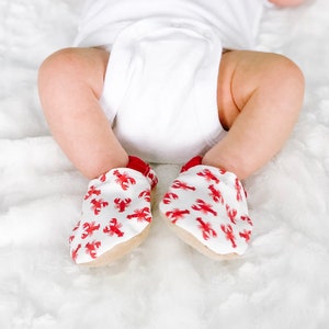 Lobster Baby booties, Maine baby gift, baby moccs, nautical baby outfit, toddler soft soled shoes, Lobster baby clothes, Maine Made baby image 2