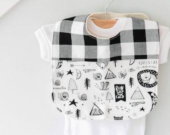 Organic Baby Bib, Adventure Awaits, Woodland, Buffalo Plaid