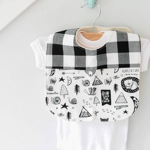 Adventure Baby Bib, Happy Camper Baby Bib, Monochrome Baby Bib, Baby Bib, Organic Baby Bib, Woodland Bib, Boy Baby Shower Gift, Monochrome