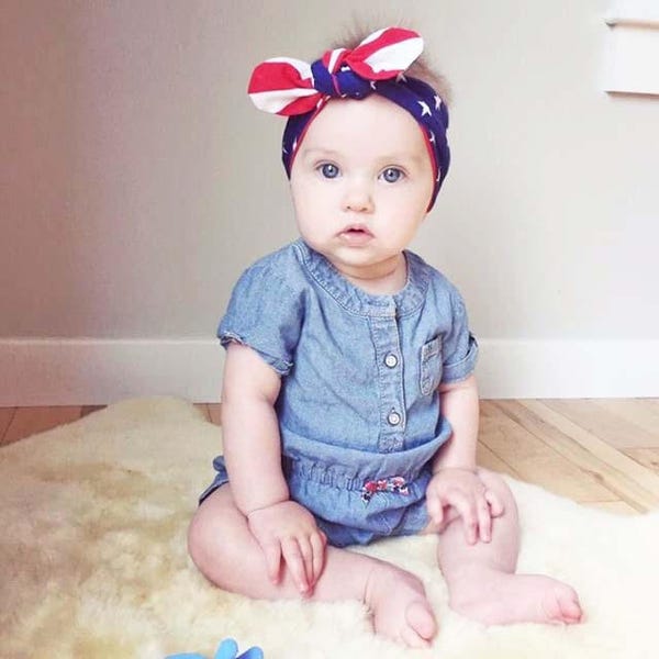 4th of July headband, Patriotic headband, summer headband, baby top knot, baby headband, top knot headband, baby girl headband, red and blue
