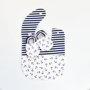 Anchor Baby Bib, Baby Bib Boy, Baby Boy Blue Bib, Nautical Baby Bib, Dribble Bib with Anchors and Stripes, Nautical Baby Gift for boy image 2