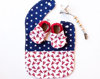 Maine baby, baby shower gift, lobster baby, nautical baby shower gift, Maine lobster, baby booties, lobster baby bib, lobster baby clothes