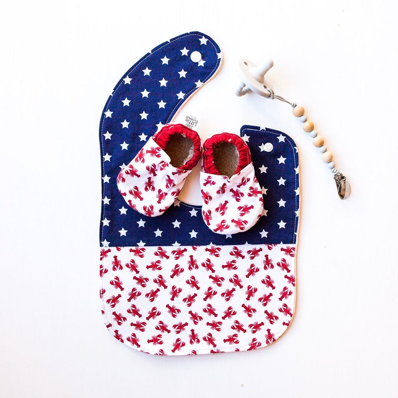 Lobster Baby booties, Maine baby gift, baby moccs, nautical baby outfit, toddler soft soled shoes, Lobster baby clothes, Maine Made baby image 4