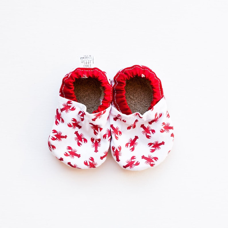 Lobster Baby booties, Maine baby gift, baby moccs, nautical baby outfit, toddler soft soled shoes, Lobster baby clothes, Maine Made baby image 1