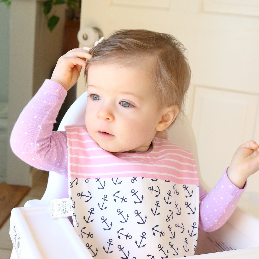 Baby Bib, Girl Bib, Pink Drool Bib, Nautical Baby Bib, Baby Shower Gift