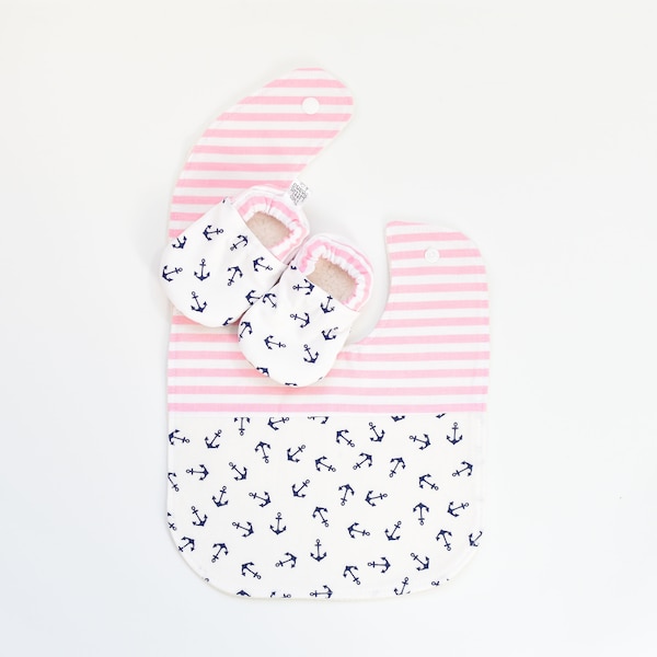 Baby Girl Anchor Outfit, Nautical Baby Shower Gift, Anchor Baby Booties, Anchor baby bib, Anchor Baby Gift, Pink baby gift, Nautical Baby