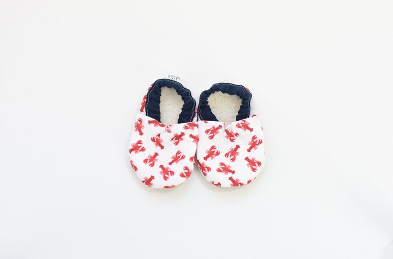 Lobster Baby booties, Maine baby gift, baby moccs, nautical baby outfit, toddler soft soled shoes, Lobster baby clothes, Maine Made baby image 5