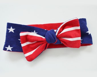 4th of July headband, Patriotic headband, summer headband, baby top knot, baby headband, top knot headband, baby girl headband, red and blue