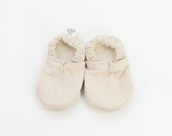 Neutral Baby Shoe, Soft Sole Baby Moccasins, Linen Baby Booties, No slip, Baby Moccs, Baby Booties, Baby Slippers, Vegan Baby Shoe