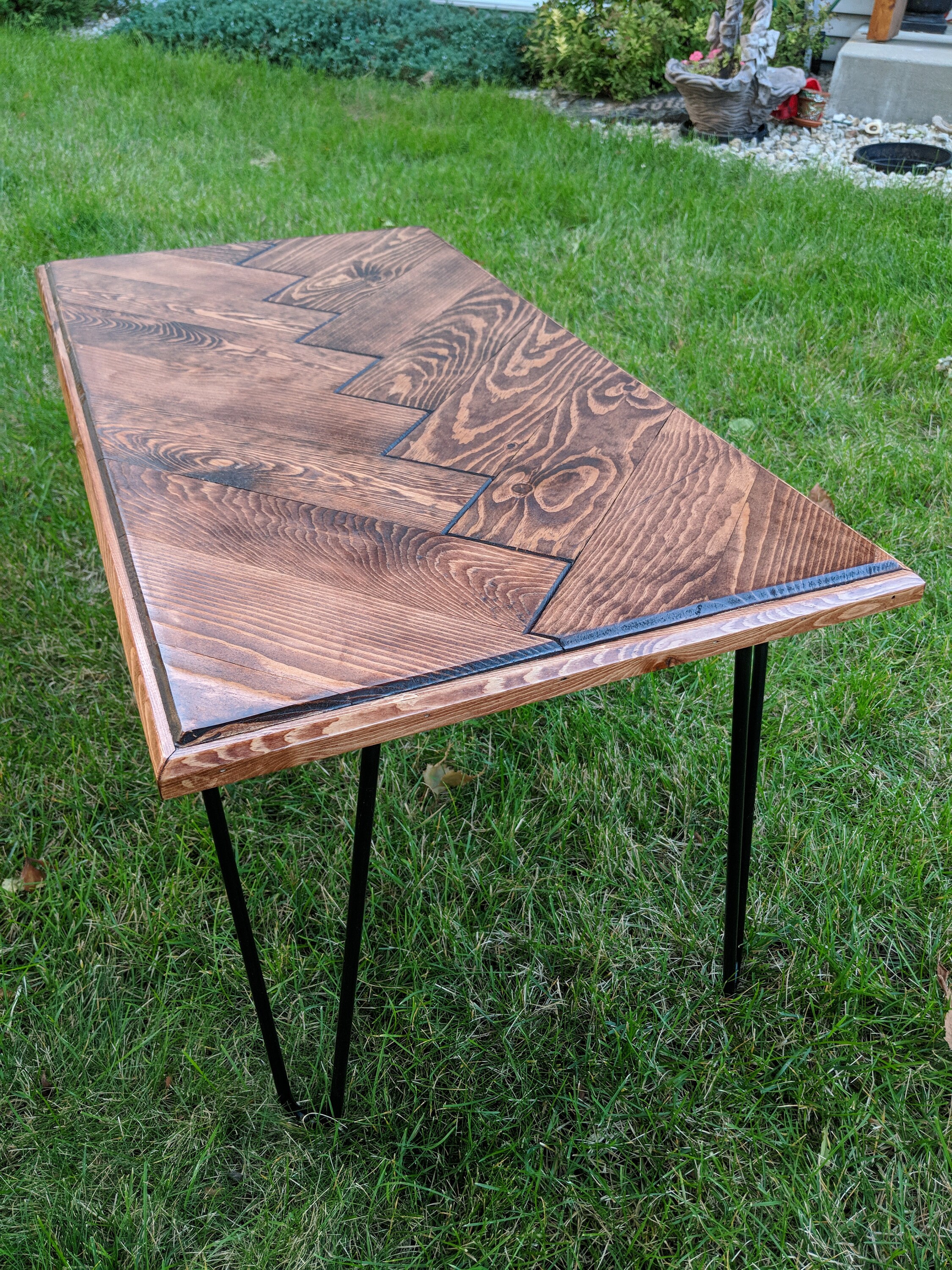 Herringbone Coffee Table with Hairpin Legs Handmade Rustic Etsy