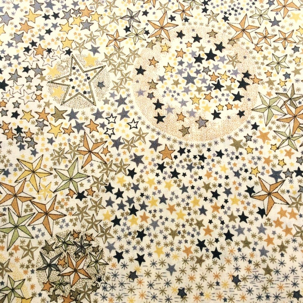 Adelajda C Liberty Fabric scrap tana lawn 10" x 10" square (25,4 cm x 25,4 cm) gold silver grey white stars The Weavers Mill