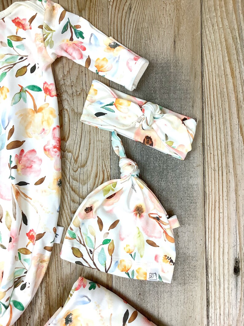 Floral Coming Home Set Baby Girl Knot Gown Floral Swaddle Etsy