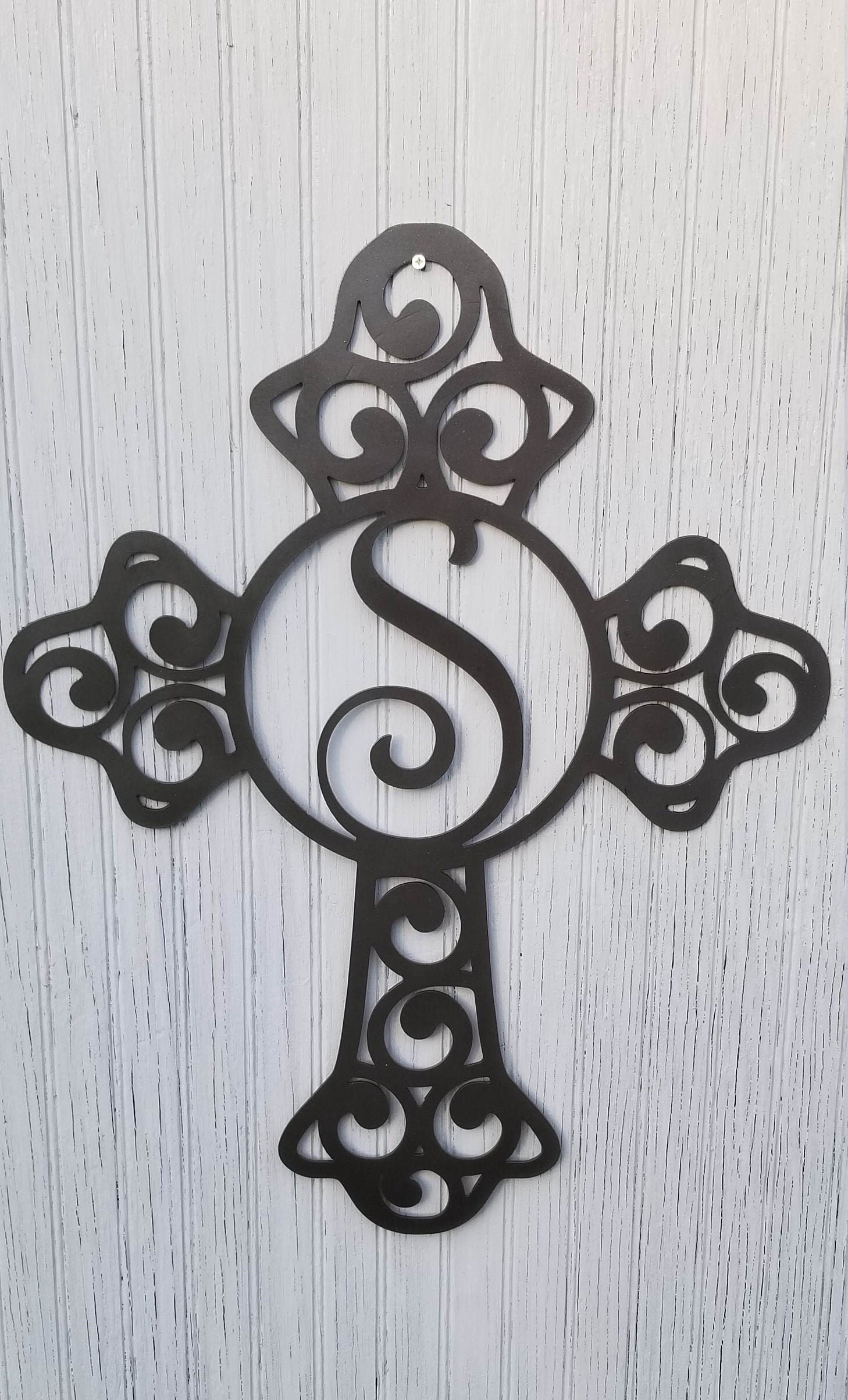 Personalized Metal Monogram Cross Front Door Hanger Sign Wall Etsy