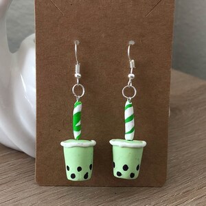matcha milk tea boba earrings, polymer clay earrings//kawaii//handmade