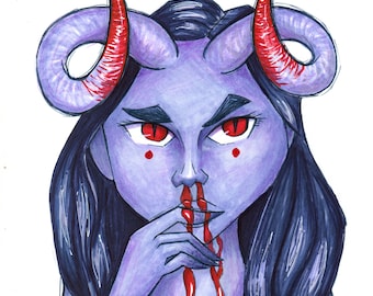 Bleeding Tiefling D&D Demon Original Marker Drawing