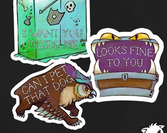 Dungeons and Dragons Creature - Owlbear, Gelatinous Cube, Mimic | 3 Vinyl Sticker Set