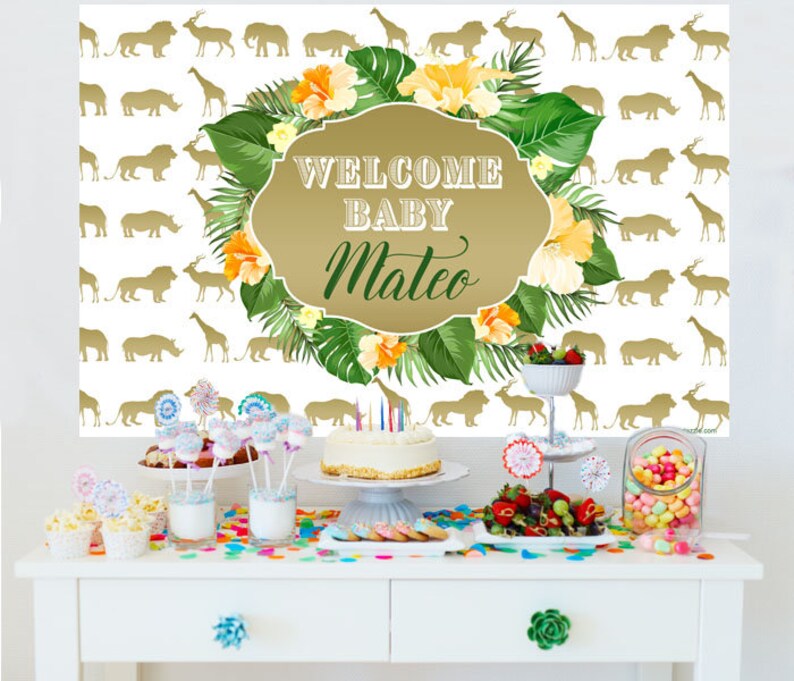Safari Gold Animals Baby Shower Cake Table Backdrop Jungle Etsy