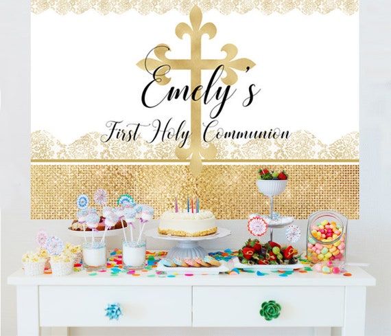 Gold Religious Embrace Cake Table Backdrop First Holy Etsy