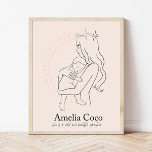 Póster de nacimiento de bebé, póster de nacimiento imprimible, impresión de madre y bebé, impresión minimalista de bebé, impresión de madre, impresión con el nombre del bebé