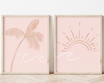 Beach Nursery Print - Digital Download - Pink Beach Art