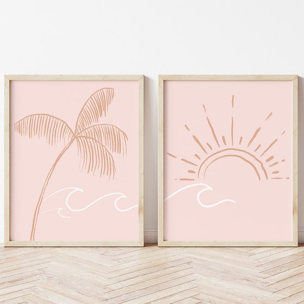 Beach Nursery Print - Digital Download - Pink Beach Art