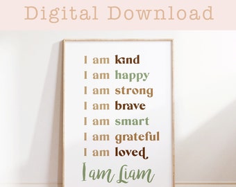 Printable personalised boy's wall art - affirmation poster