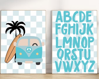 Alphabet Print, Beach Nursery, ABC Poster, Blue Ocean Printable, Playroom Decor