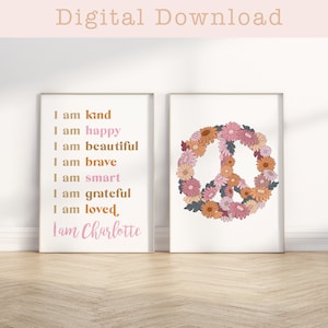 Affirmations for kids - I am brave, smart, loved, printable art, digital download