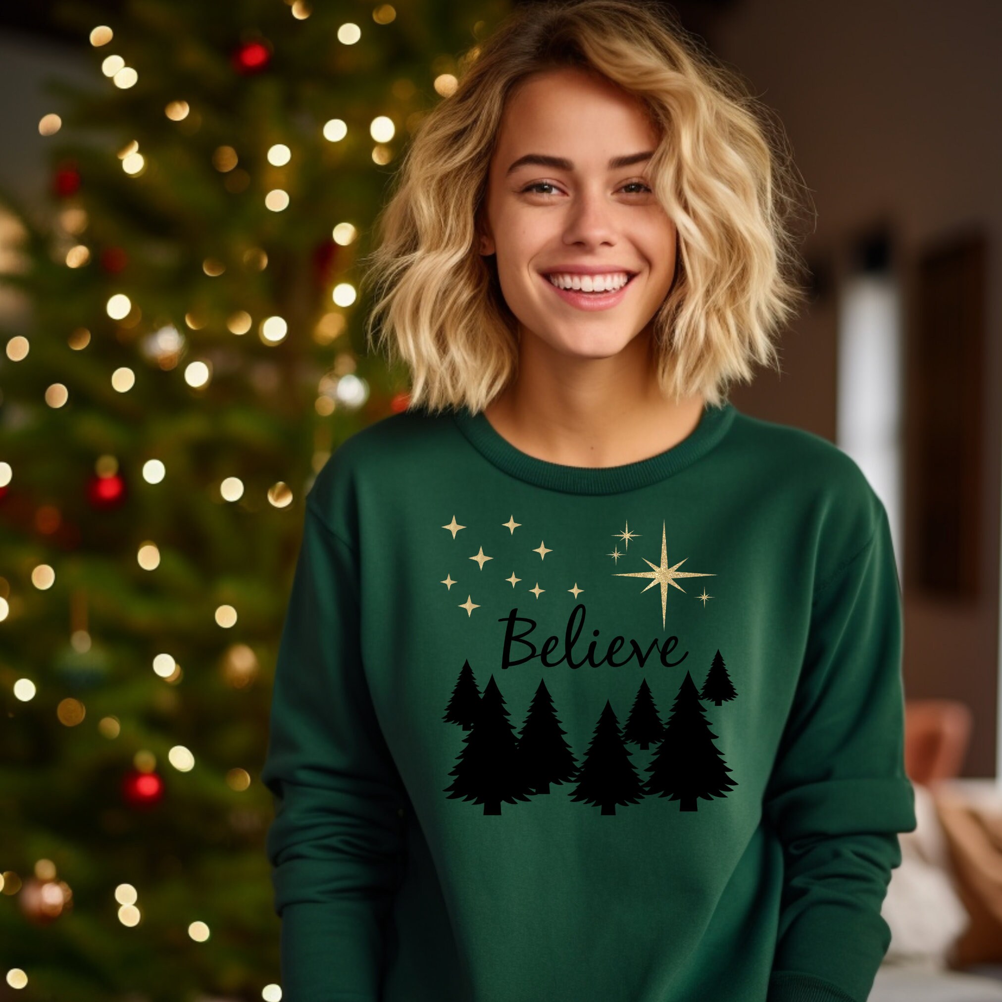 Christmas Trees With Word 'believe' and Star of Bethlehem, Believe the