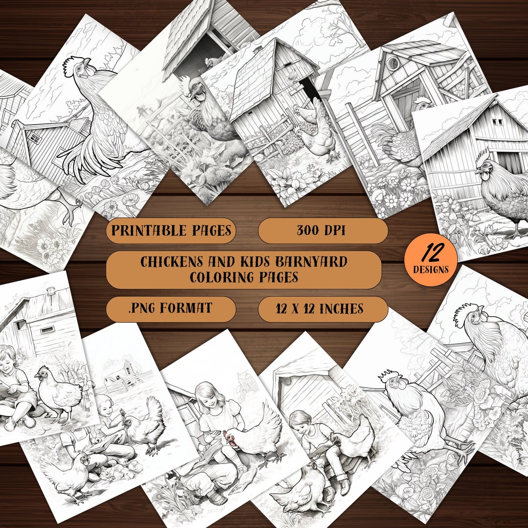 Chicken Coloring Book Pages 12 Pages With One Bonus Page. Barnyard Fun ...