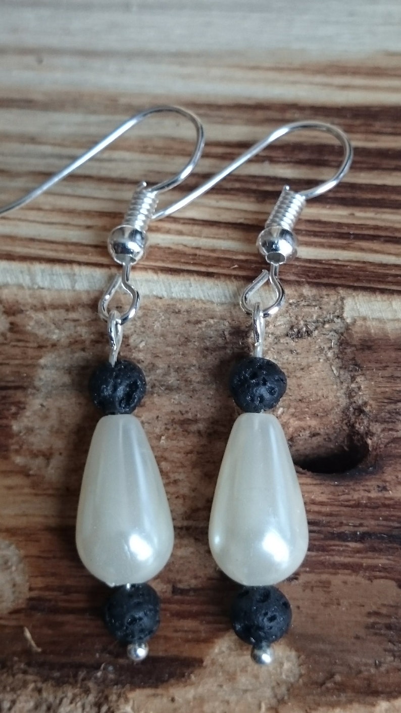 Teardrop Bead earrings with lava stone beads # 150