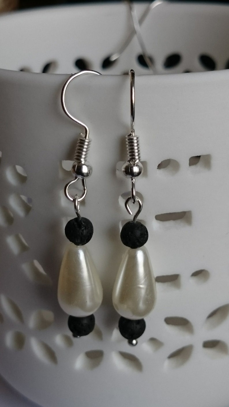 Teardrop Bead earrings with lava stone beads # 150