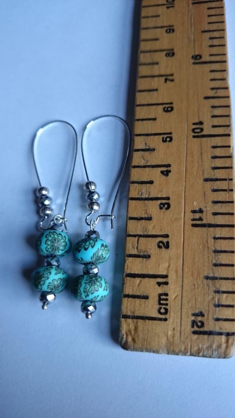 Green Polymer beads on kidney wire earrings # 146