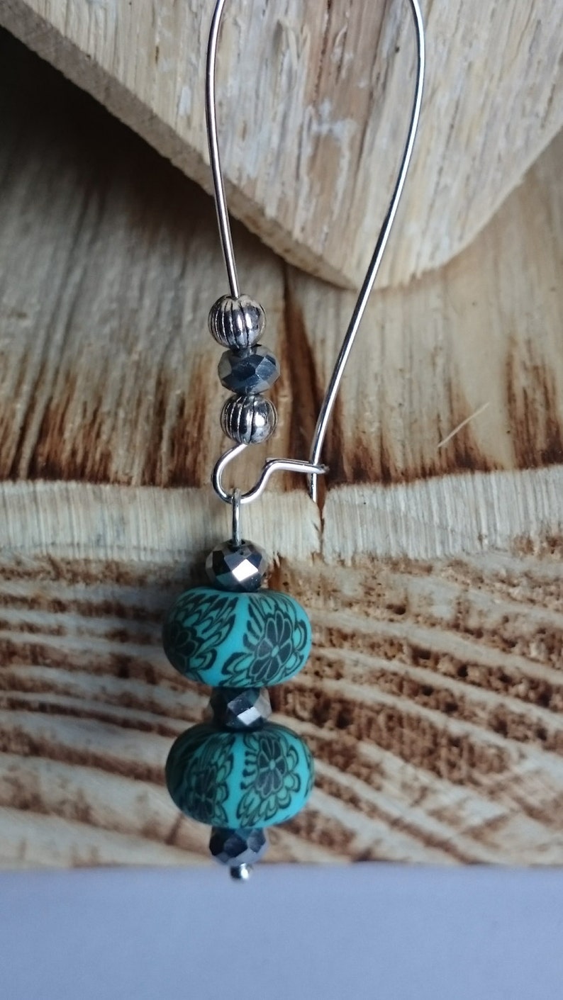 Green Polymer beads on kidney wire earrings # 146