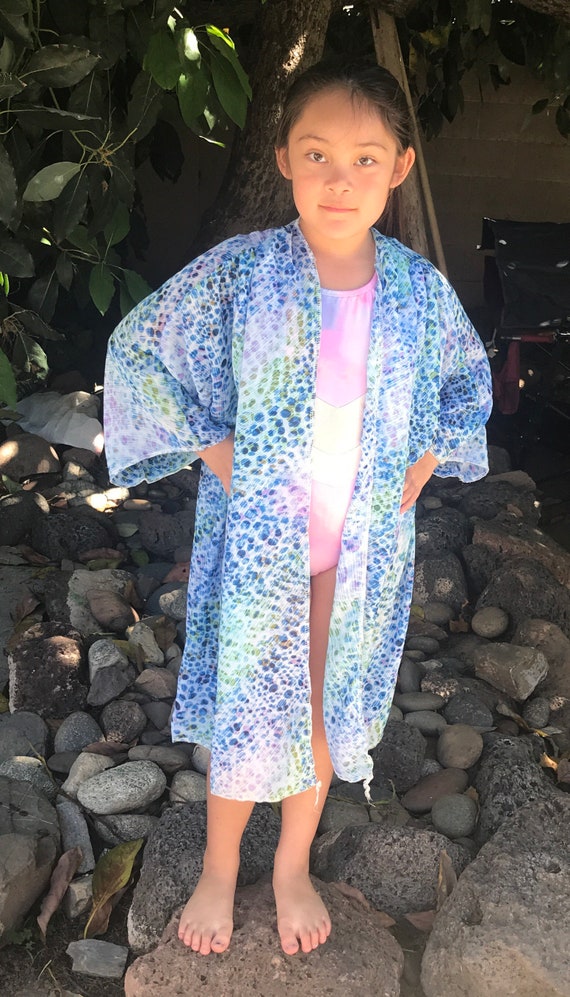 Girls Beach Kimono Cover Ups /Blue dots/ Kids Beach Cover Ups/ | Etsy