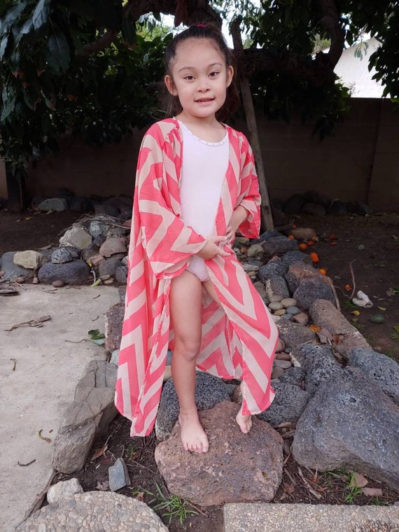 Girls Beach Kimono Cover Ups Coral Chevron/kids Beach Cover Ups