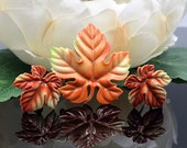 Toshikane Autumn Leaf Brooch Earrings Jewelry Set, Maple Leaf Brooch, Orange Yellow, Japanese Arita Porcelain Demi Parure, Toshikane Jewelry