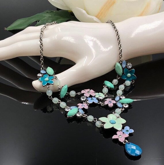 Pastel Enamel Floral Necklace, Festoon Garland Ar… - image 1