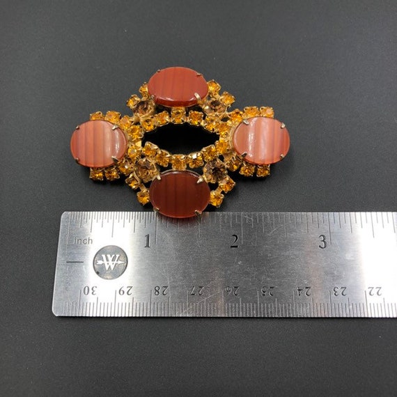 Orange Rhinestone Thermoset Plastic Brooch - image 4