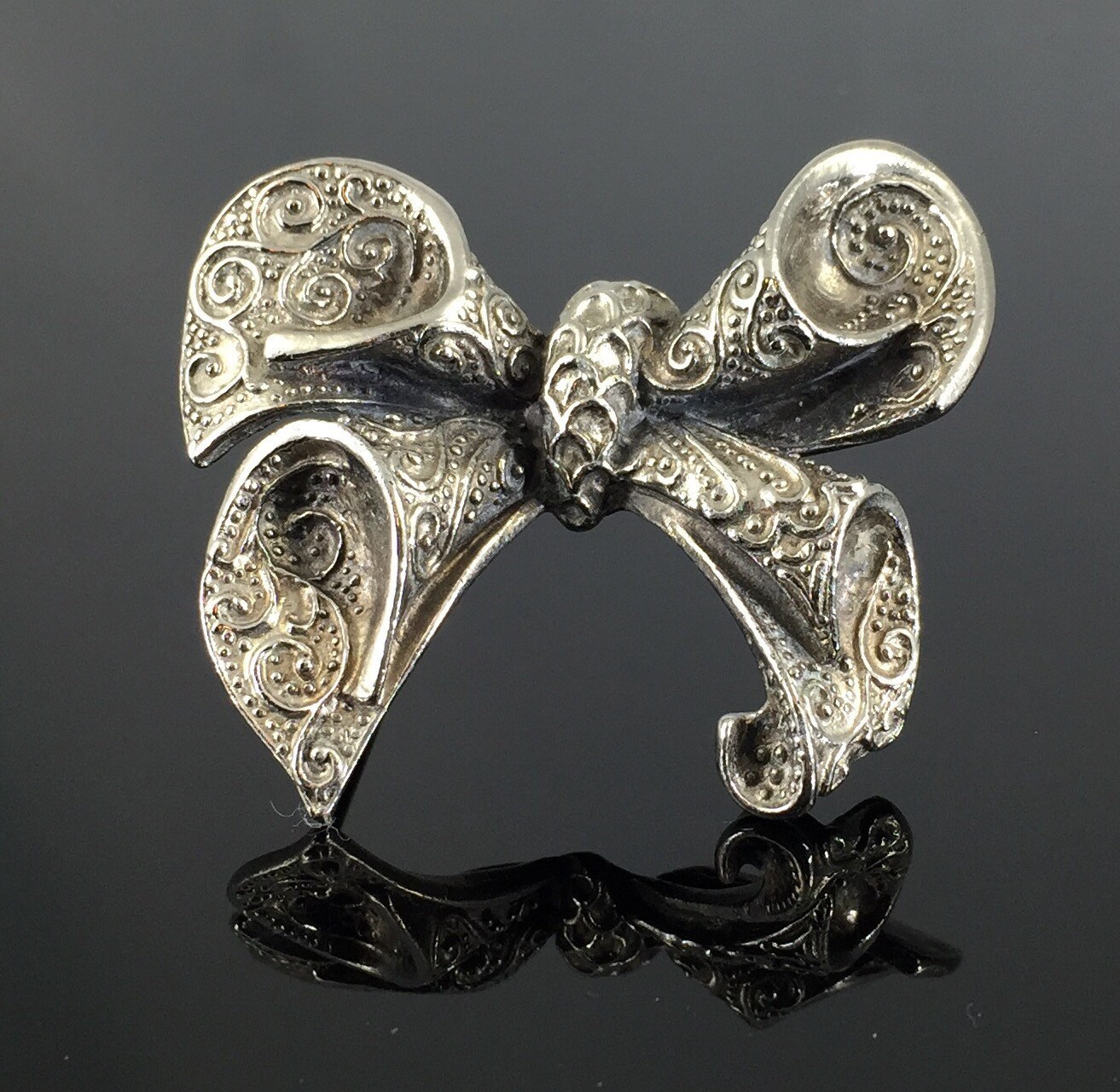 Victorian Bow Brooch Embossed Silver Ribbon Bow Brooch Etsy