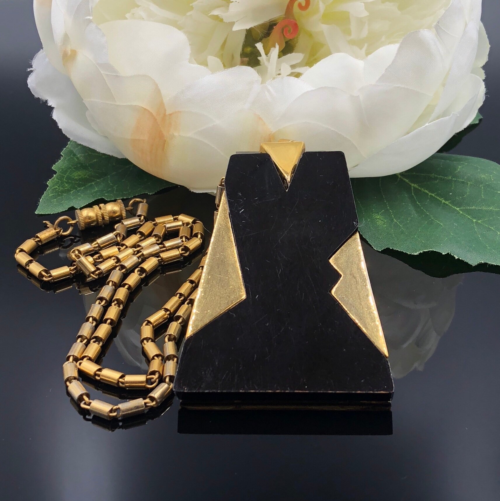 Modernist Black Pendant Necklace MCM Jewelry Trifari Etsy