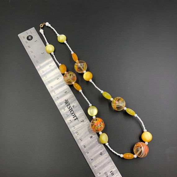 Lucite Bead Necklace, Spatter Beads, Yellow Orang… - image 5