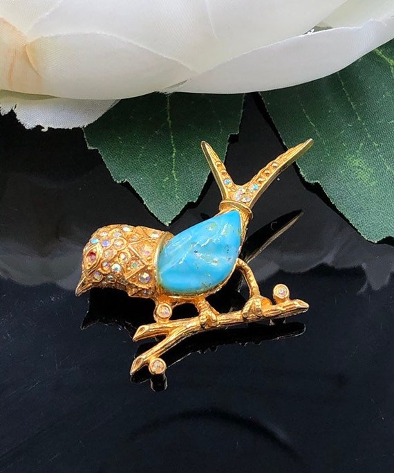 Jeanne Bird Brooch, Turquoise Blue Bird, Vintage B