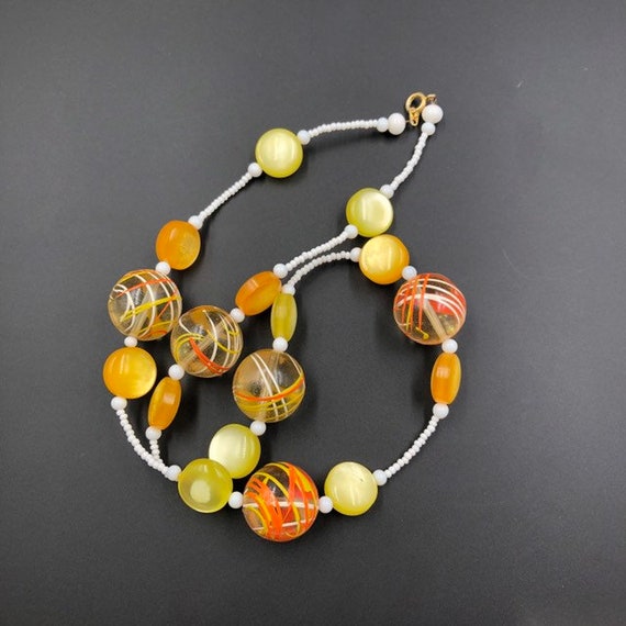 Lucite Bead Necklace, Spatter Beads, Yellow Orang… - image 8
