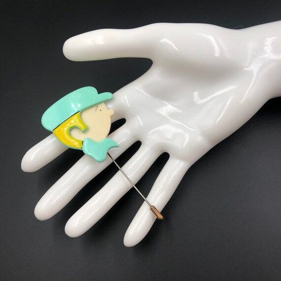 Art Deco Celluloid Figural Stick Pin, Charlie Bro… - image 4