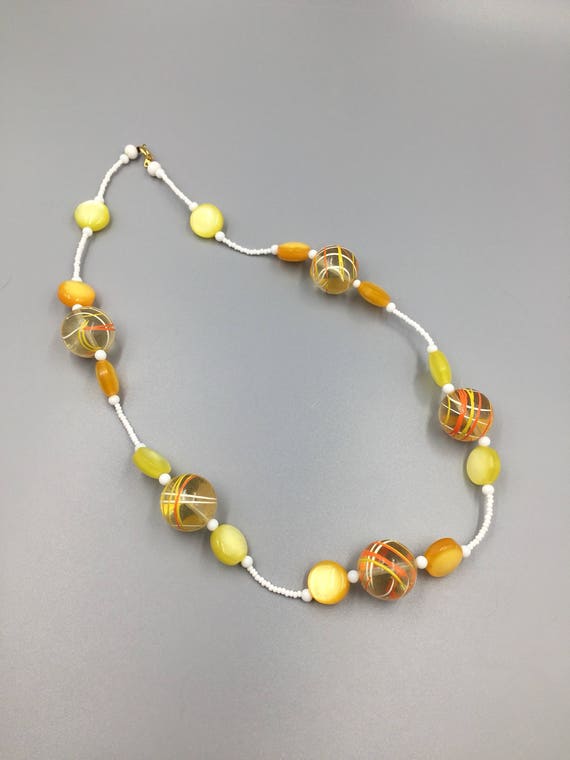 Lucite Bead Necklace, Spatter Beads, Yellow Orang… - image 7