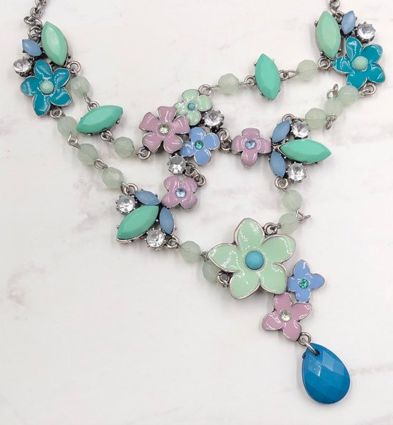 Pastel Enamel Floral Necklace, Festoon Garland Ar… - image 4