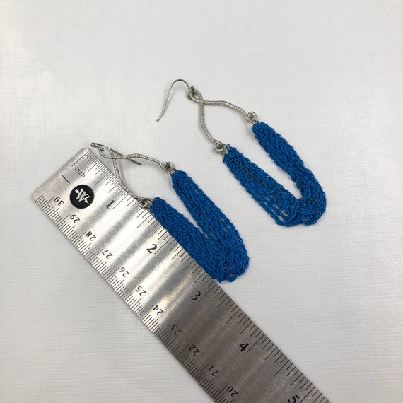 Silver Blue Chain Fringe Long Dangle Earrings, Pi… - image 6